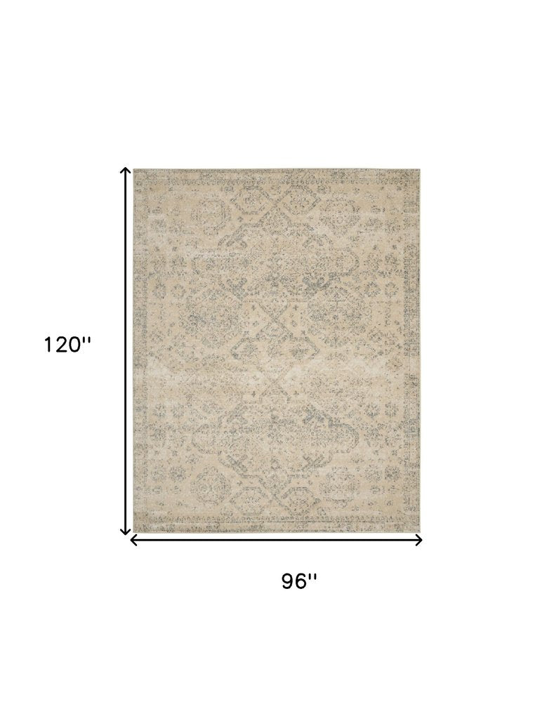 Beige And Gray Geometric Distressed Area Rug