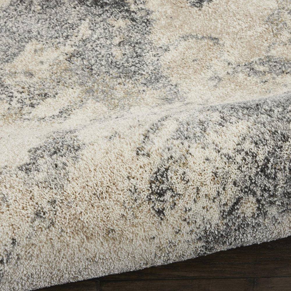 Cream & Gray Abstract Distressed Rug - Modern Minimalist