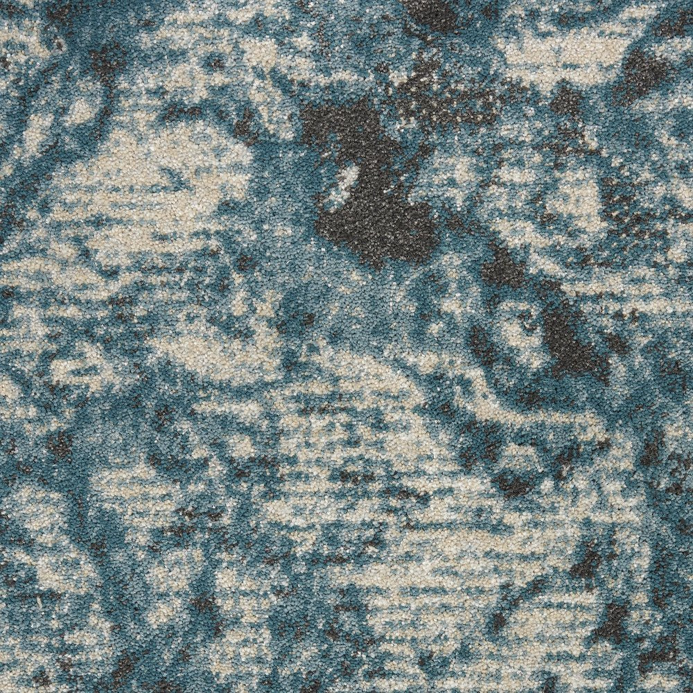 Ivory Teal Blue Black Abstract Non-Skid Area Rug - 7x10 | AUREMI