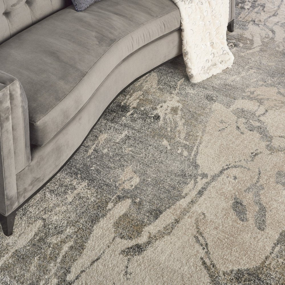 Cream & Gray Abstract Distressed Rug - Modern Minimalist