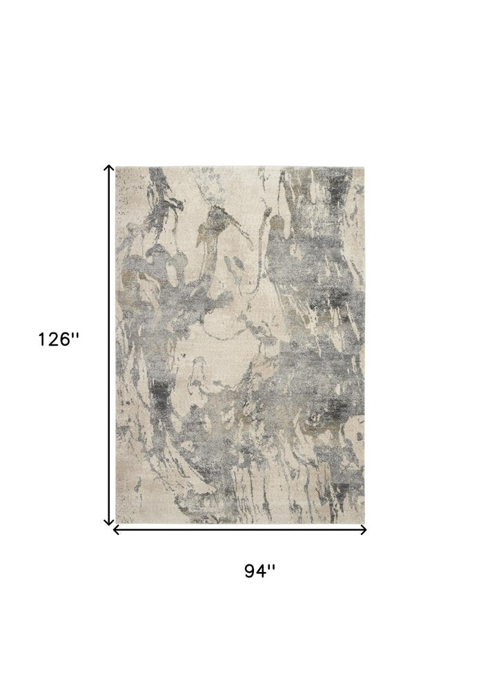 Cream & Gray Abstract Distressed Rug - Modern Minimalist