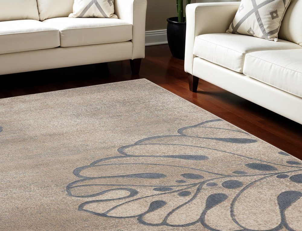 Beige & Gray Botanical Leaves Rug - Organic Modern Design