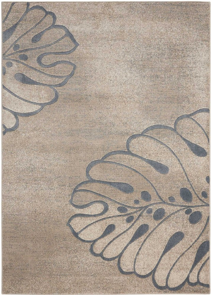 Beige & Gray Botanical Leaves Rug - Organic Modern Design