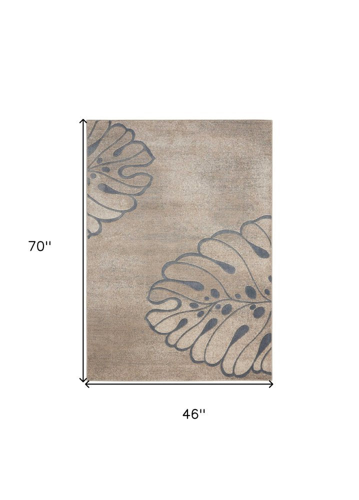 Beige & Gray Botanical Leaves Rug - Organic Modern Design
