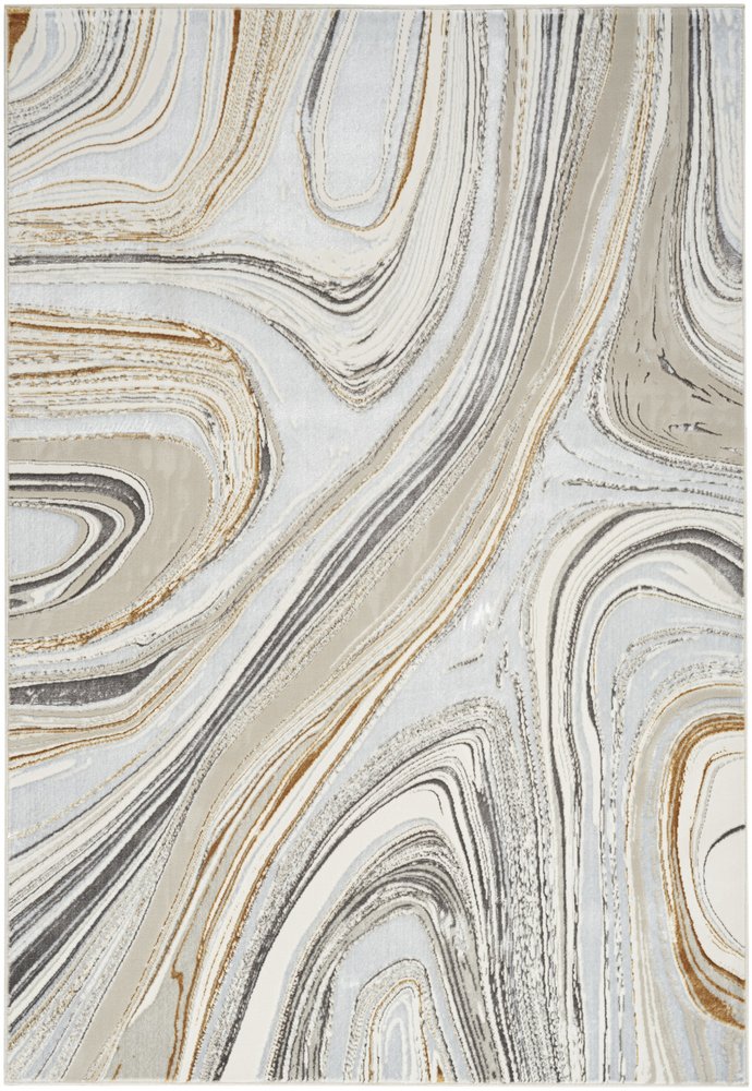 4' X 6' Ivory Gold and Gray Abstract Non Skid Area Rug