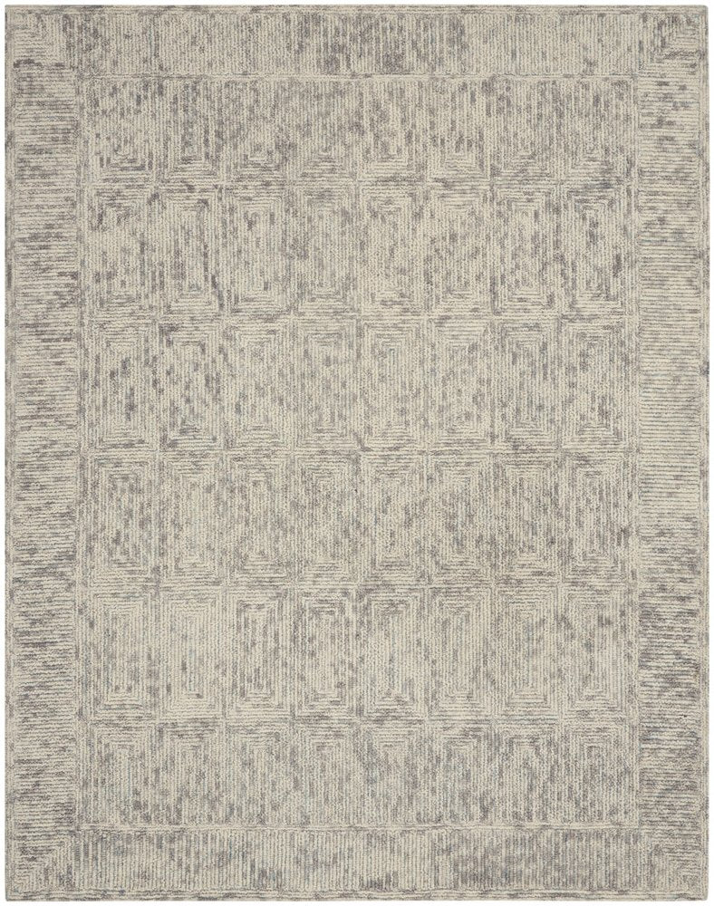 8' X 10' Ivory and Gray Wool Geometric Area Rug