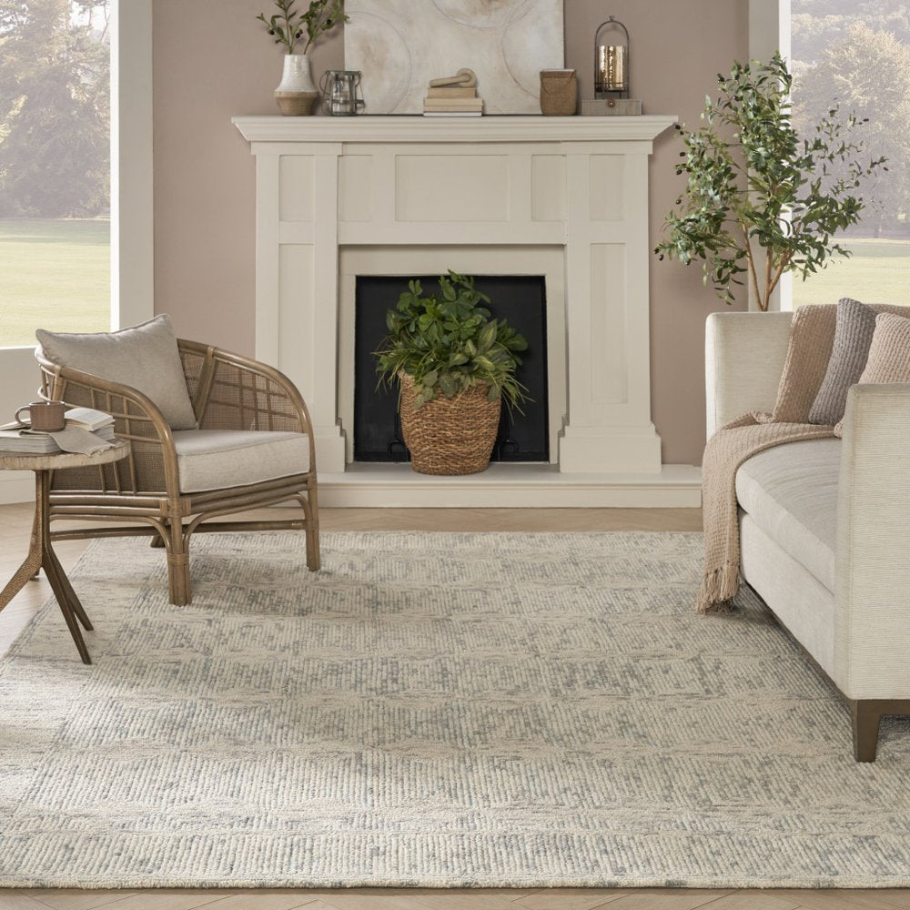 8' X 10' Ivory and Gray Wool Geometric Area Rug