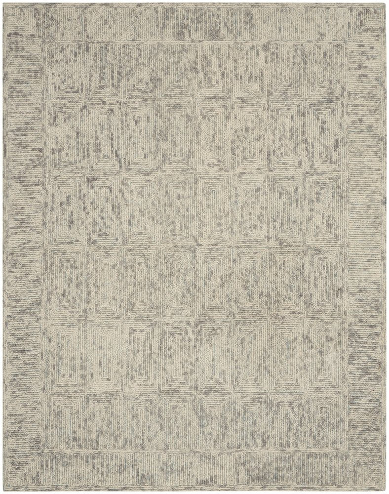 8' X 10' Ivory and Gray Wool Geometric Area Rug