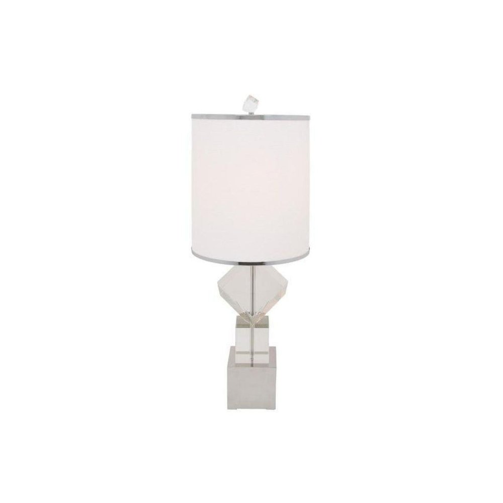 31" Clear And Silver Faux Crystal Geometric Table Lamp LED With White Drum Shade