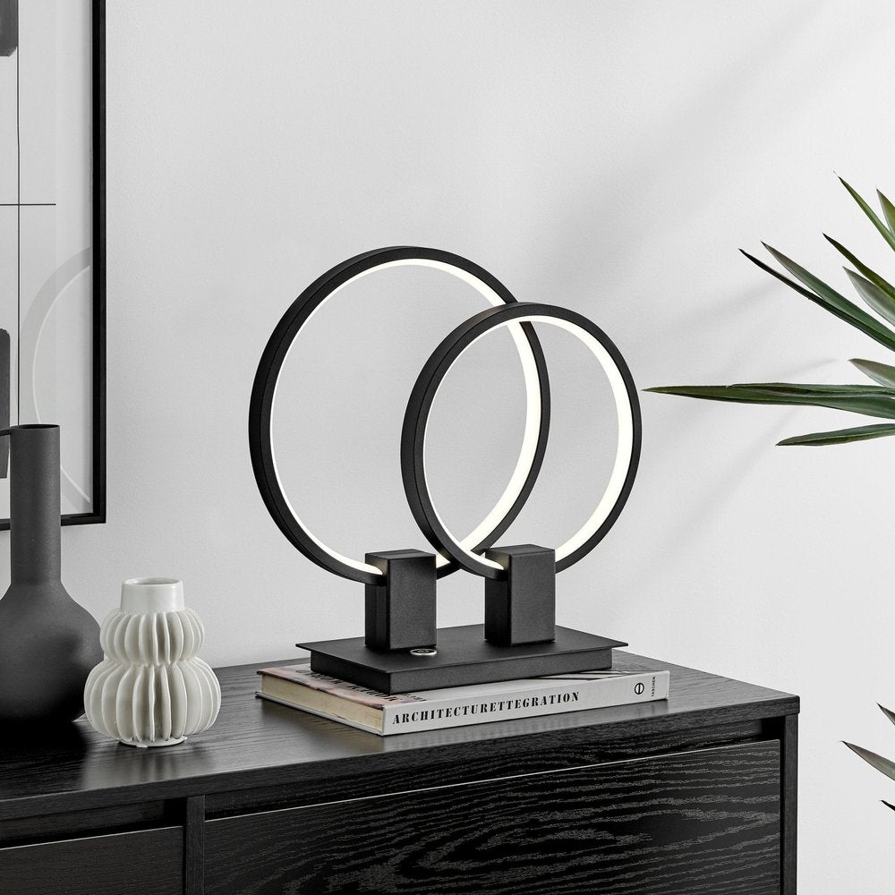 15" Black Metal Two Light Mod Round Circle LED Table Lamp