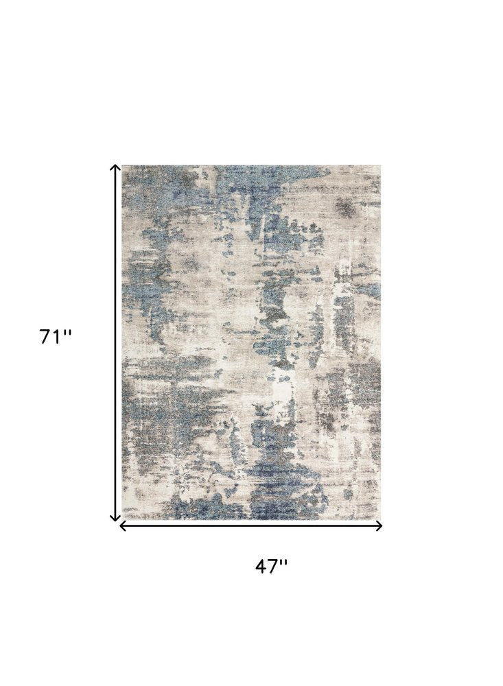 Blue Abstract Power Loom Area Rug - 4x6 Modern | AUREMI