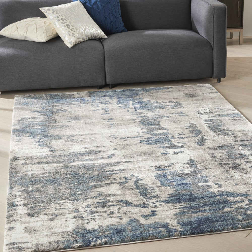 Blue Abstract Power Loom Area Rug - 4x6 Modern | AUREMI
