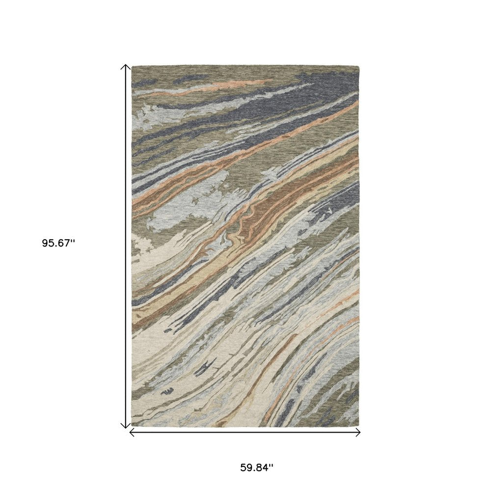 Gray Blue Wool Abstract Hand Tufted Area Rug - Modern | AUREMI