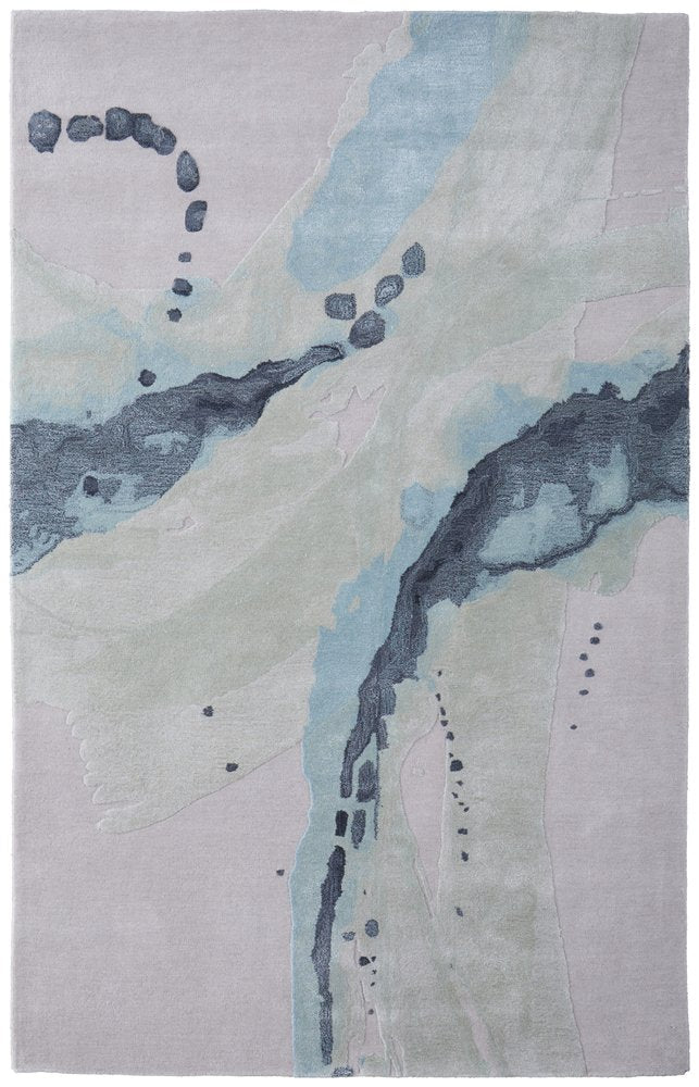 Green Blue Ivory Abstract Hand Tufted Area Rug - 8x10 Artisan | AUREMI