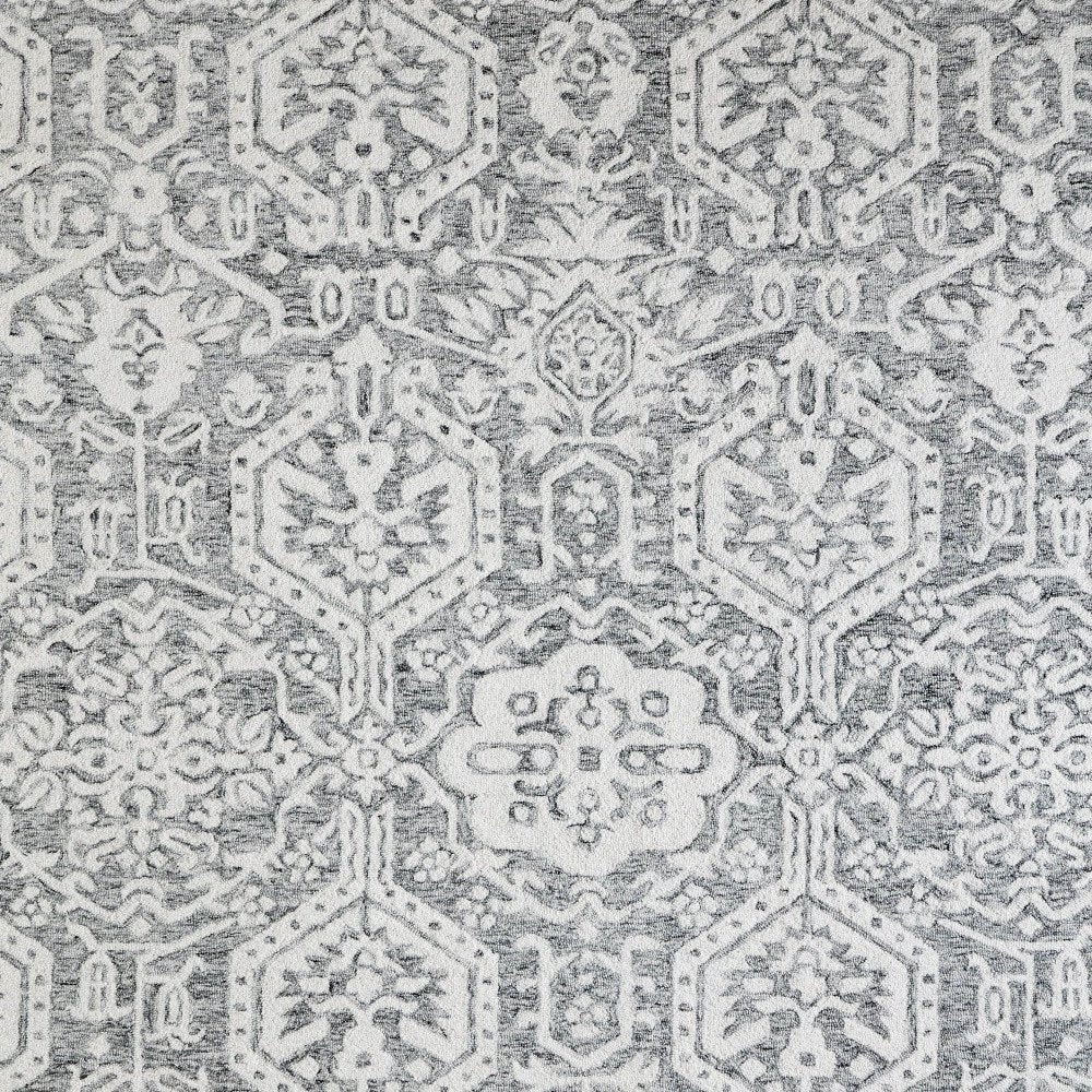 8' X 10' Gray And White Geometric Hand Tufted Area Rug