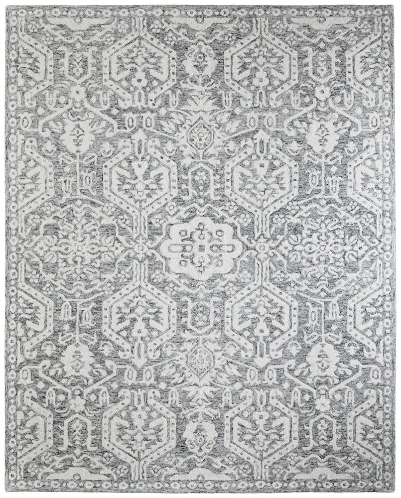 8' X 10' Gray And White Geometric Hand Tufted Area Rug