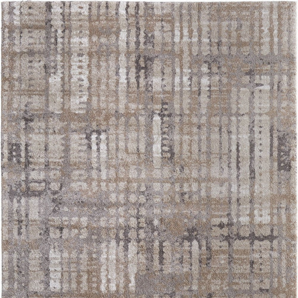 Brown Tan Ivory Abstract Distressed Area Rug - 9x12 Industrial | AUREMI