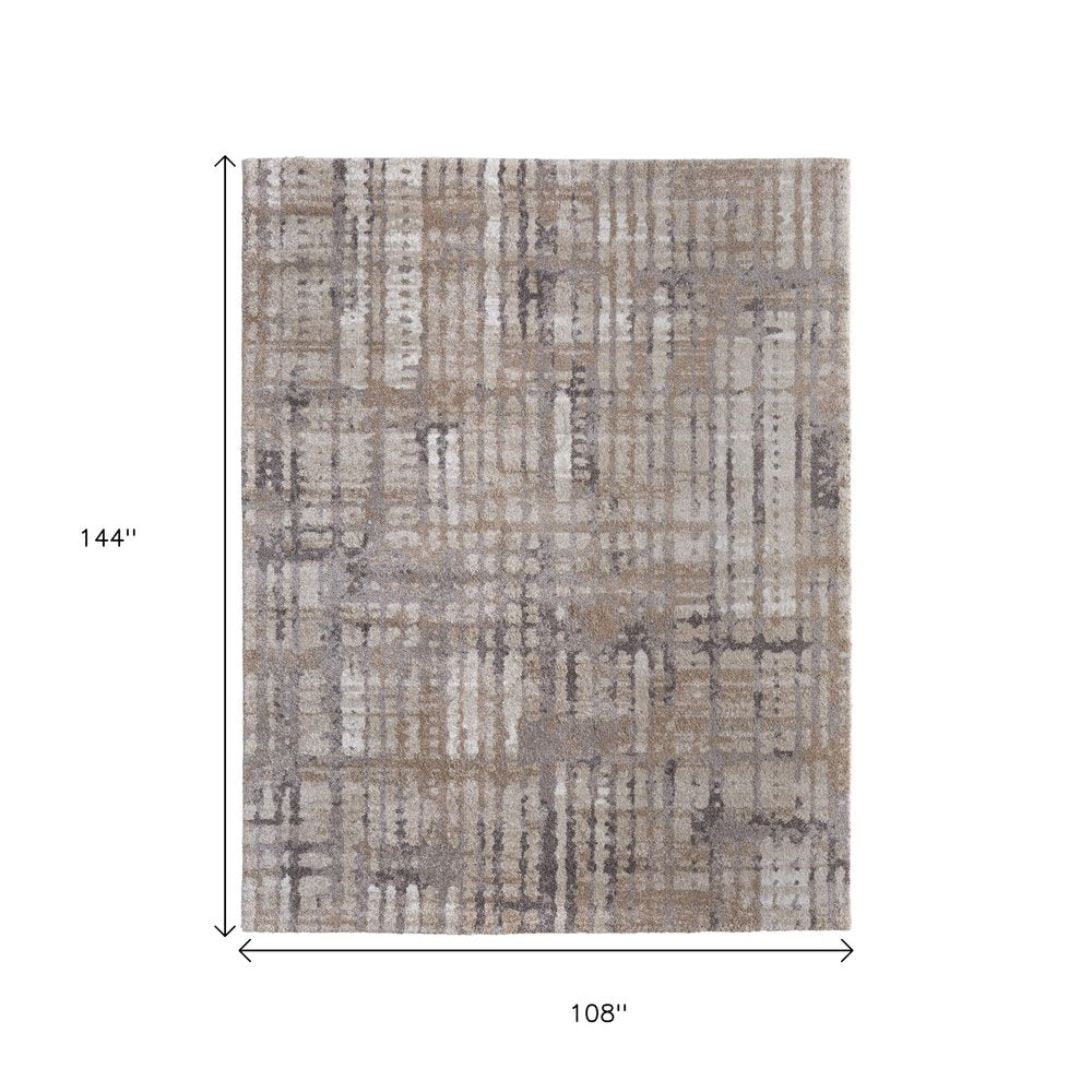 Brown Tan Ivory Abstract Distressed Area Rug - 9x12 Industrial | AUREMI