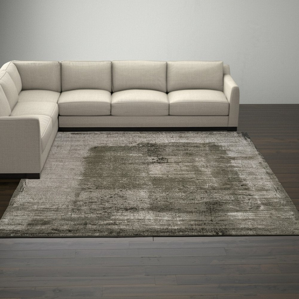 Green Tan Abstract Distressed Area Rug - 8x10 Industrial | AUREMI