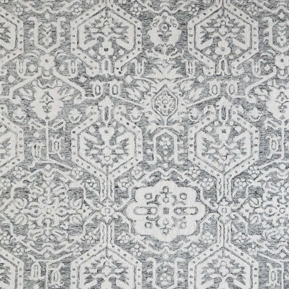 8' X 10' Gray And White Geometric Hand Tufted Area Rug