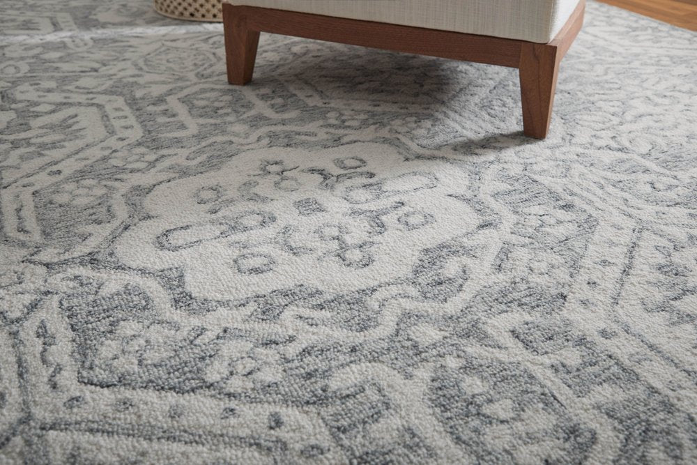 8' X 10' Gray And White Geometric Hand Tufted Area Rug