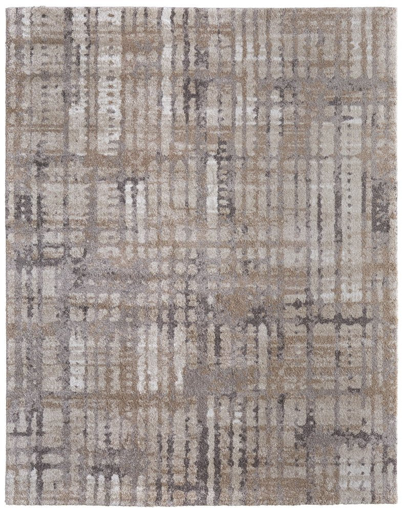 Brown Tan Ivory Abstract Distressed Area Rug - 9x12 Industrial | AUREMI