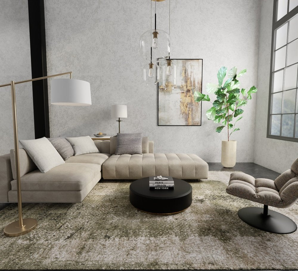 Green Tan Abstract Distressed Area Rug - 8x10 Industrial | AUREMI