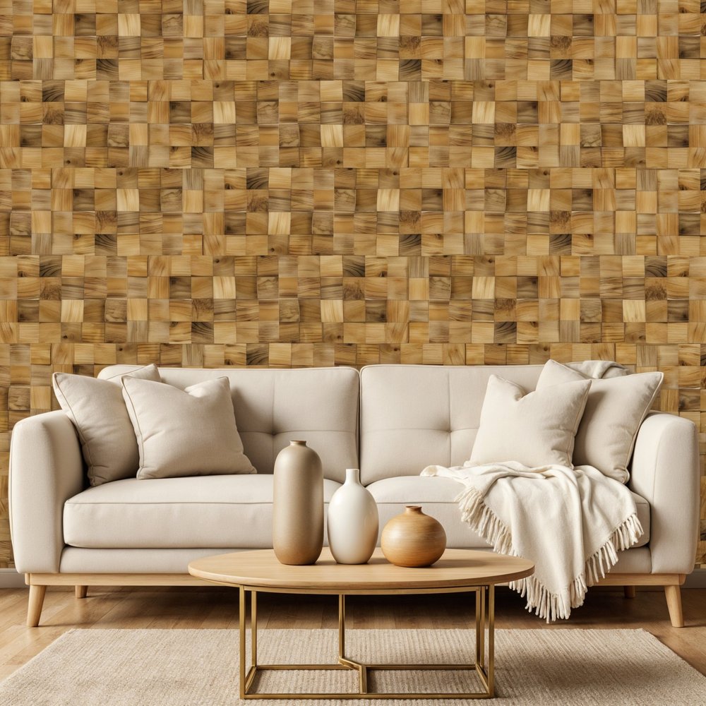 AUREMI Embossed Block Teak Wood Decorative Wall Panels