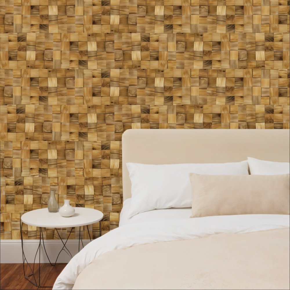 AUREMI Embossed Block Teak Wood Decorative Wall Panels