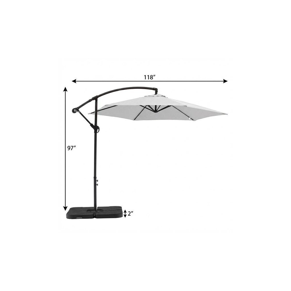White Cantilever Patio Umbrella with Stand — 9.5'