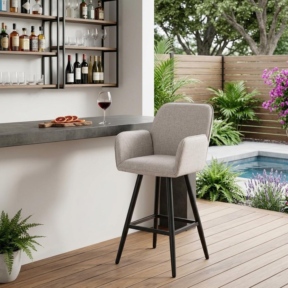 Beige Aluminum Swivel Bar Chair — 31" Seat