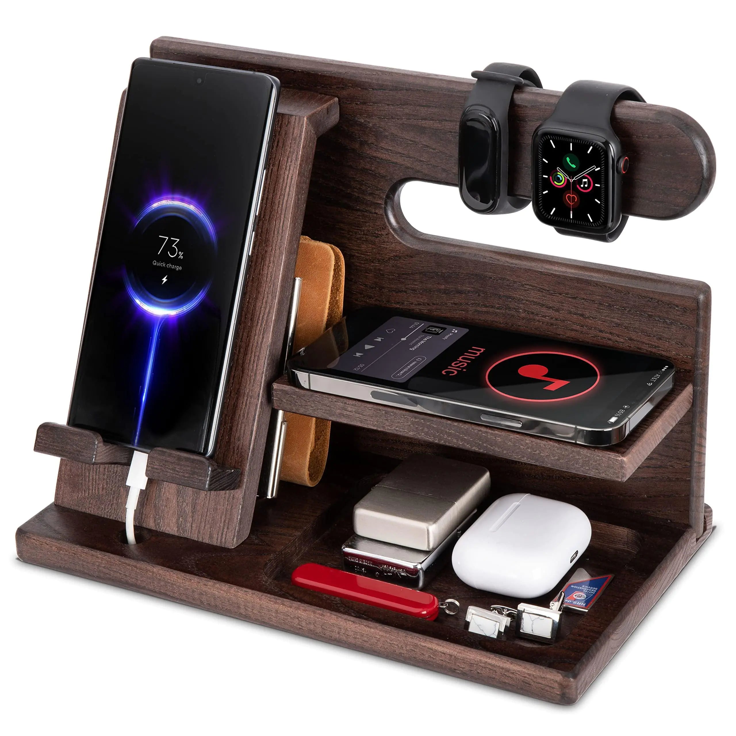 Ash Wood Phone Dock & Wallet Stand