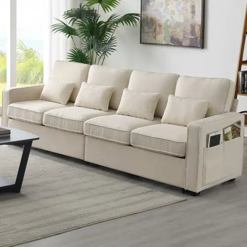 AUREMI Linen Fabric Modern Sofa with Armrest