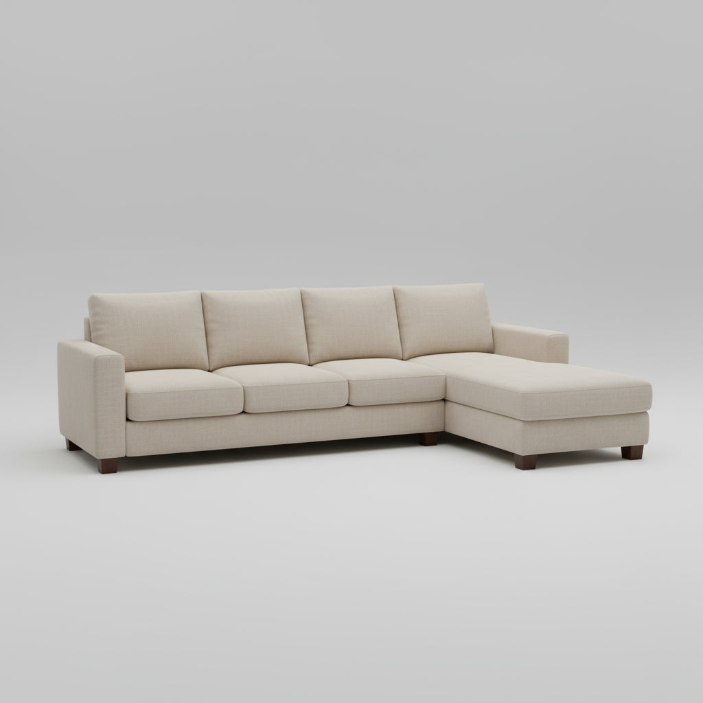 Beige sectional sofa on a white background