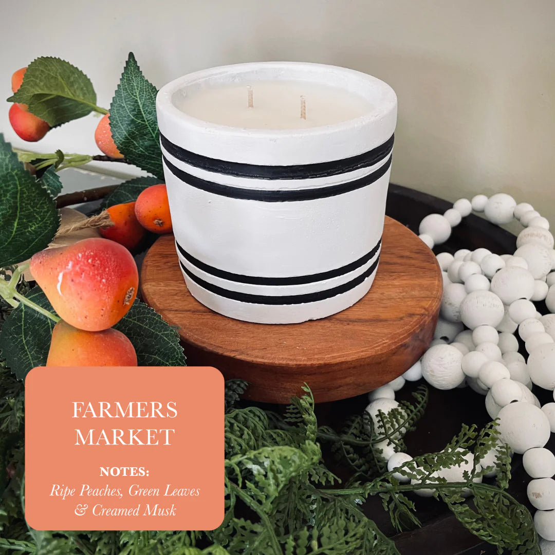 Luxury Small Striped Stone Designer Candle - Farmer's Market