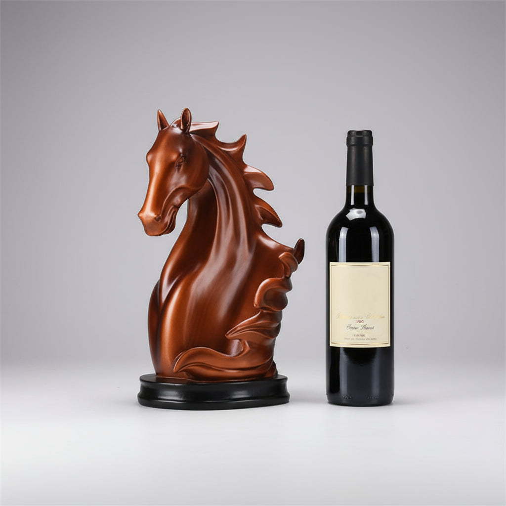 A minimalist chic bronze horse sculpture with dimensions 31cm height, 17cm width, and 20cm base.