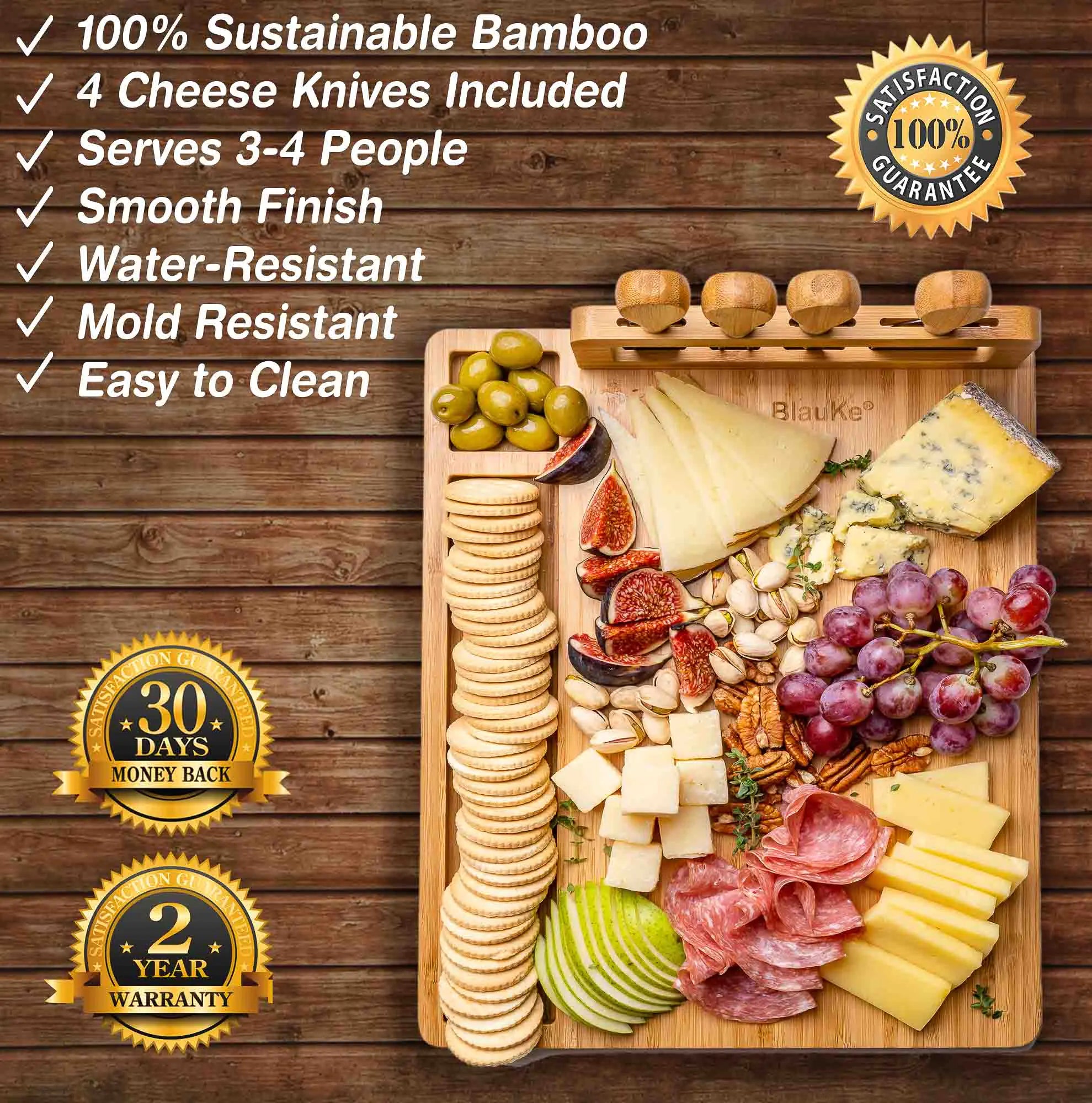 Bamboo Charcuterie Platter with Knife Set - 14x11 inch