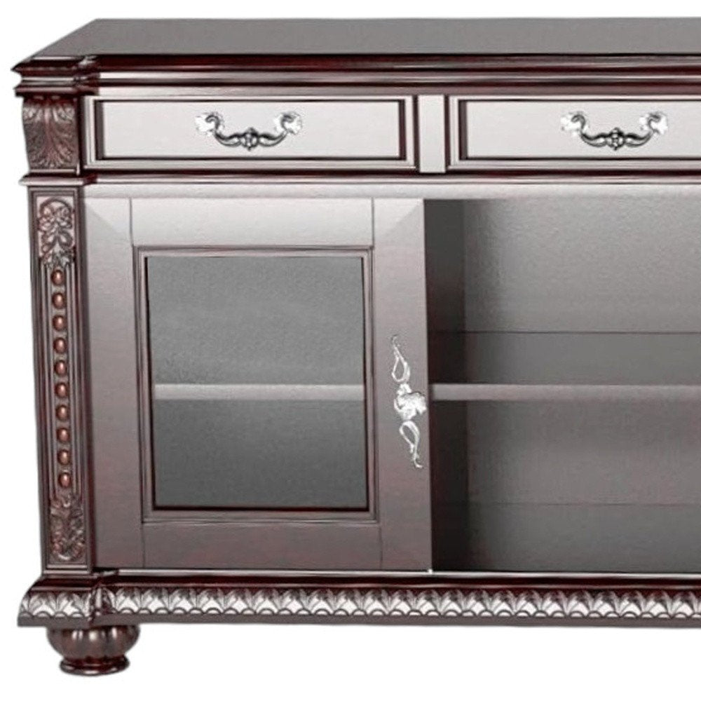 Dark Brown Solid Wood Media Console - Enclosed & Open Storage