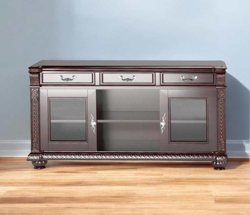 Dark Brown Solid Wood Media Console - Enclosed & Open Storage