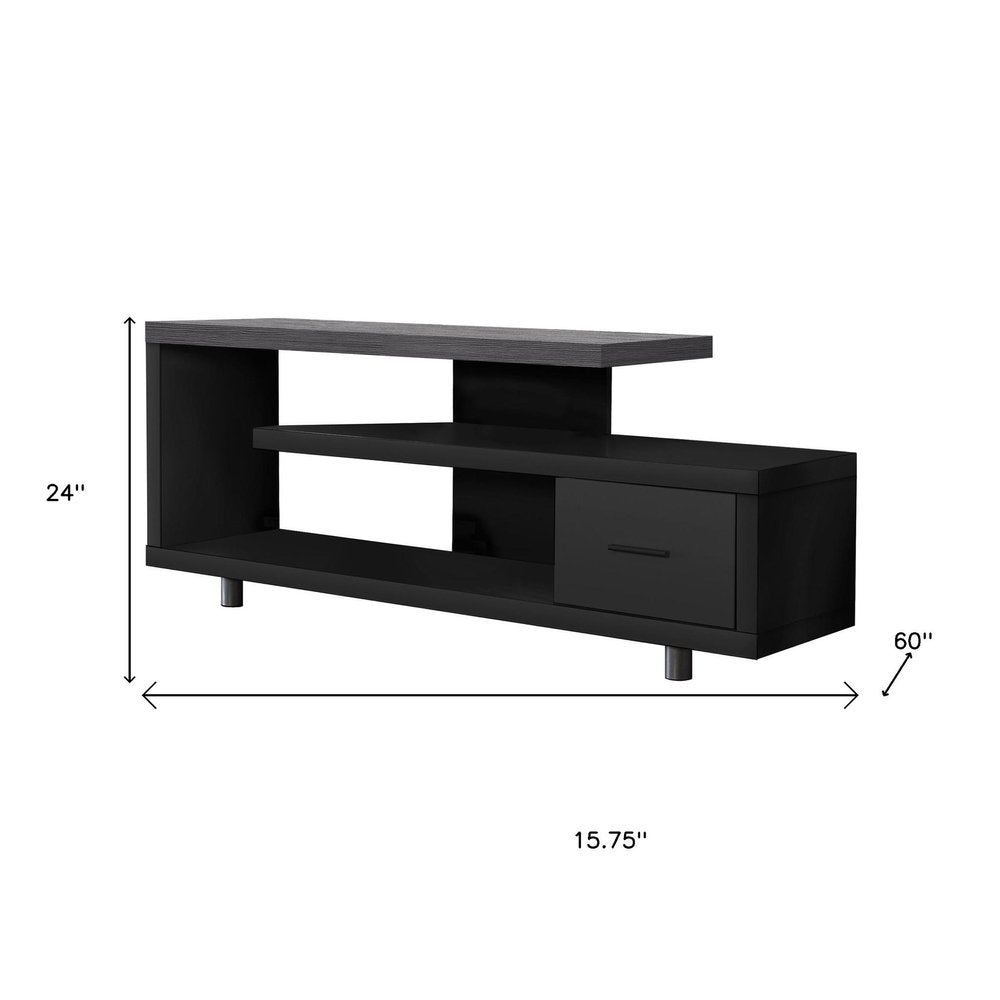 Black & Gray Open Shelving Media Console - Compact Design