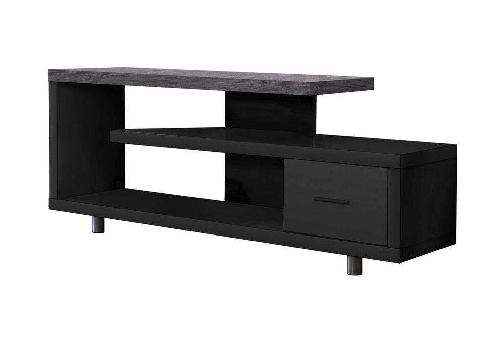 Black & Gray Open Shelving Media Console - Compact Design