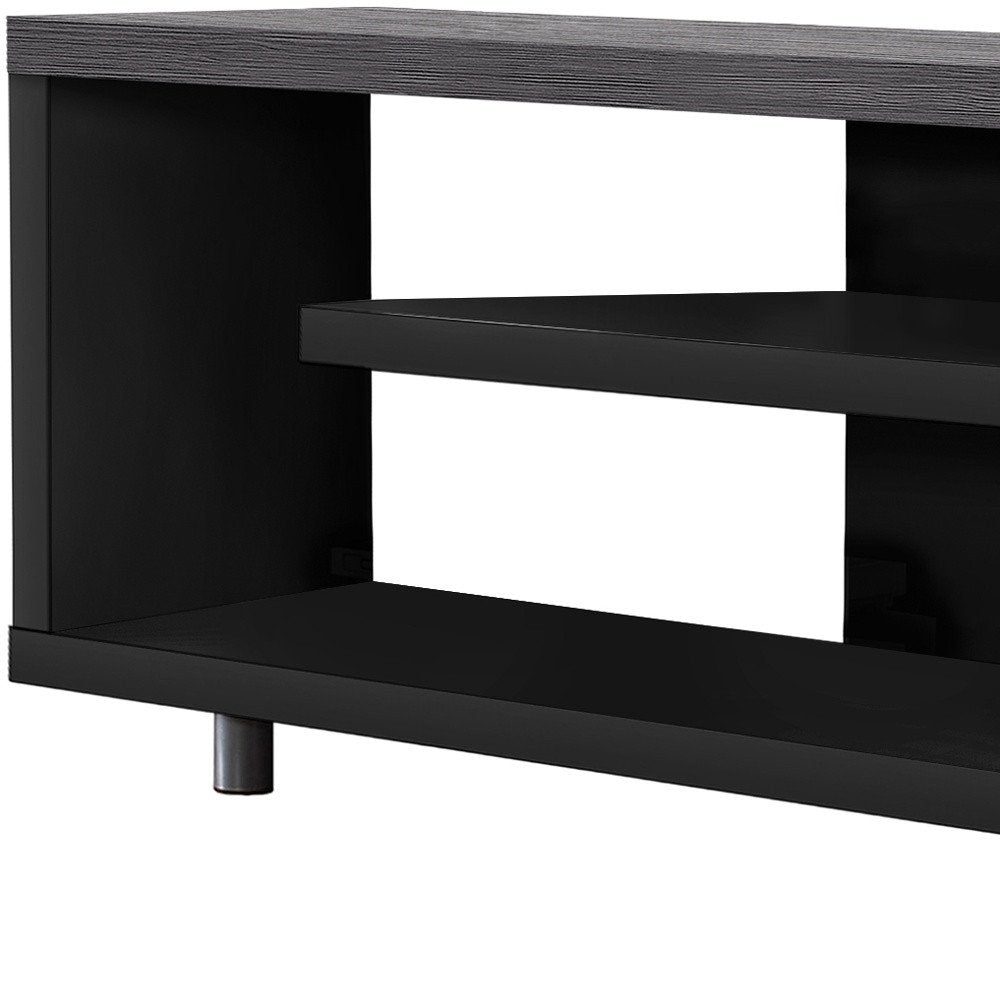 Black & Gray Open Shelving Media Console - Compact Design