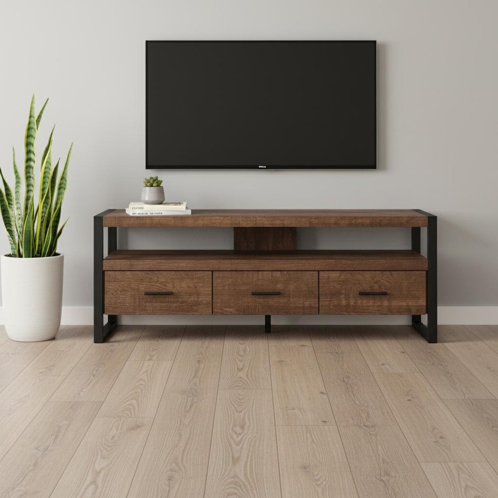 Brown & Black Cabinet Media Console - Enclosed Storage Design