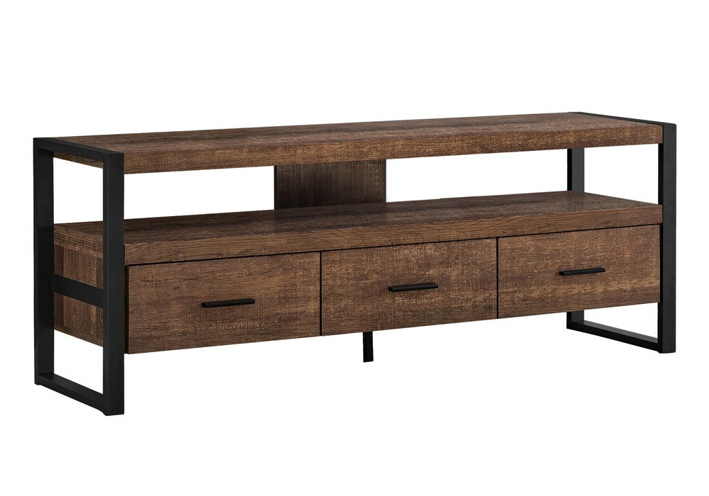 Brown & Black Cabinet Media Console - Enclosed Storage Design