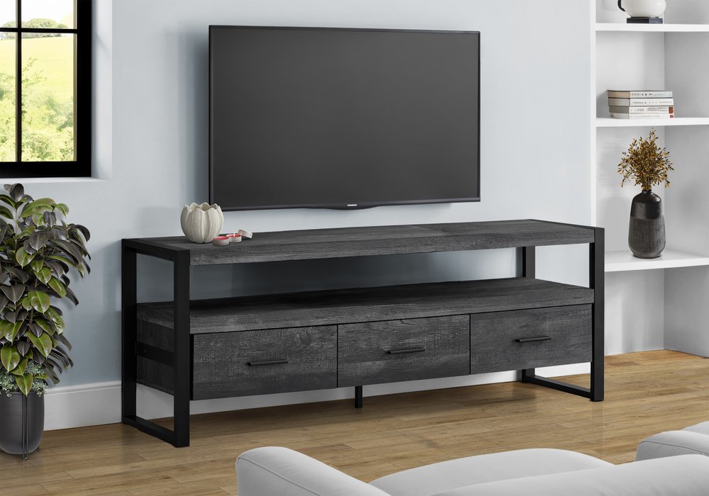 Brown & Black Cabinet Media Console - Enclosed Storage Design