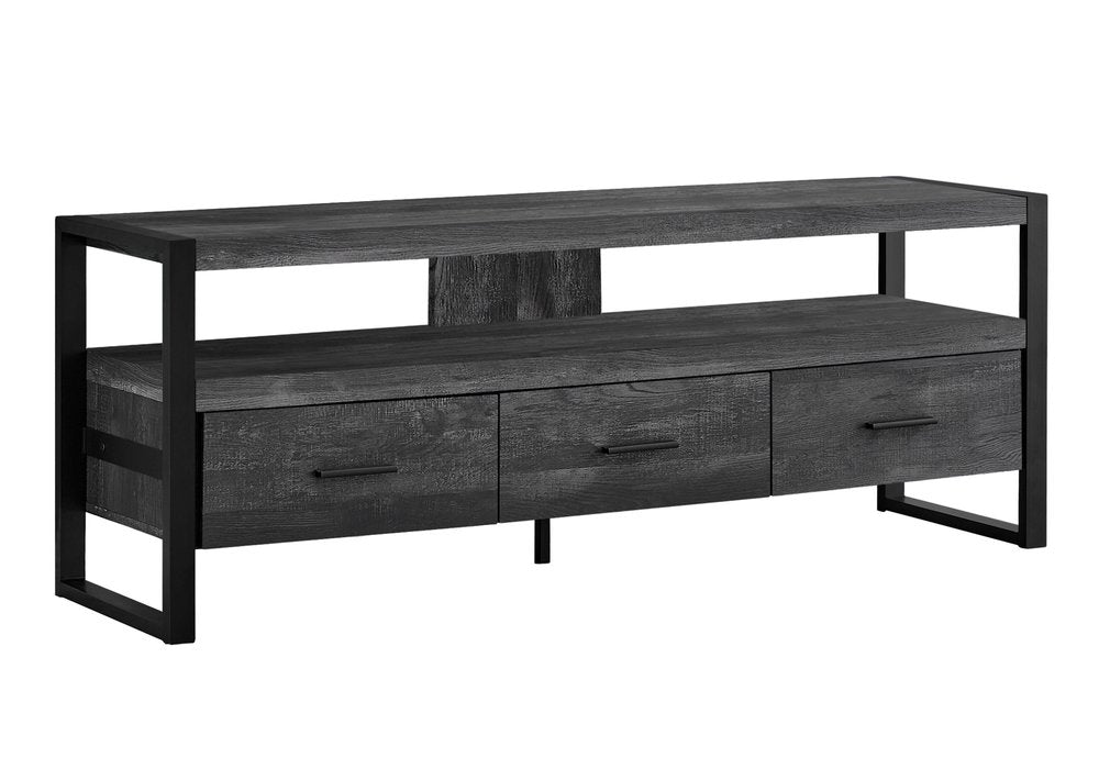 Brown & Black Cabinet Media Console - Enclosed Storage Design
