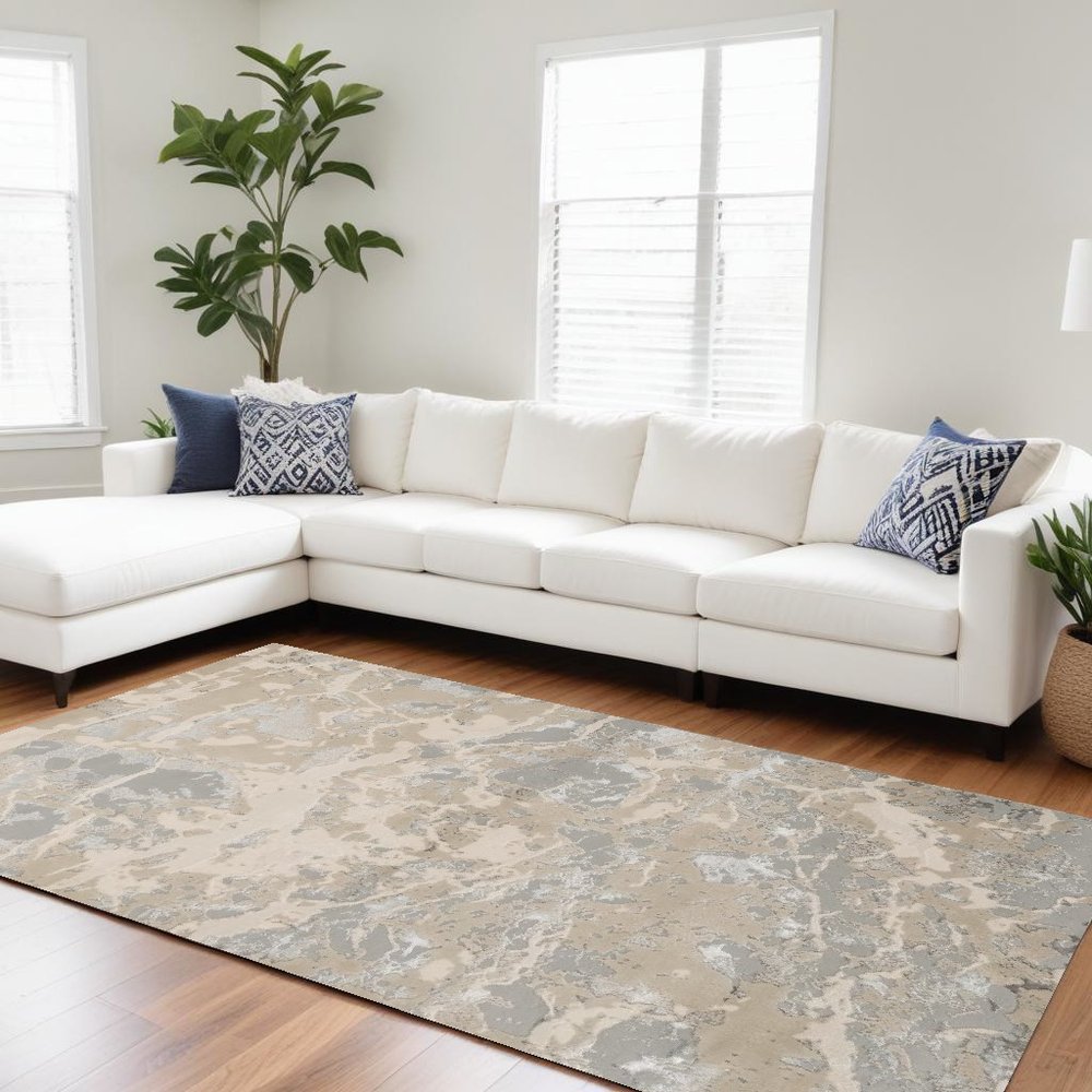Sand Gray Beige Abstract Area Rug - Contemporary | AUREMI