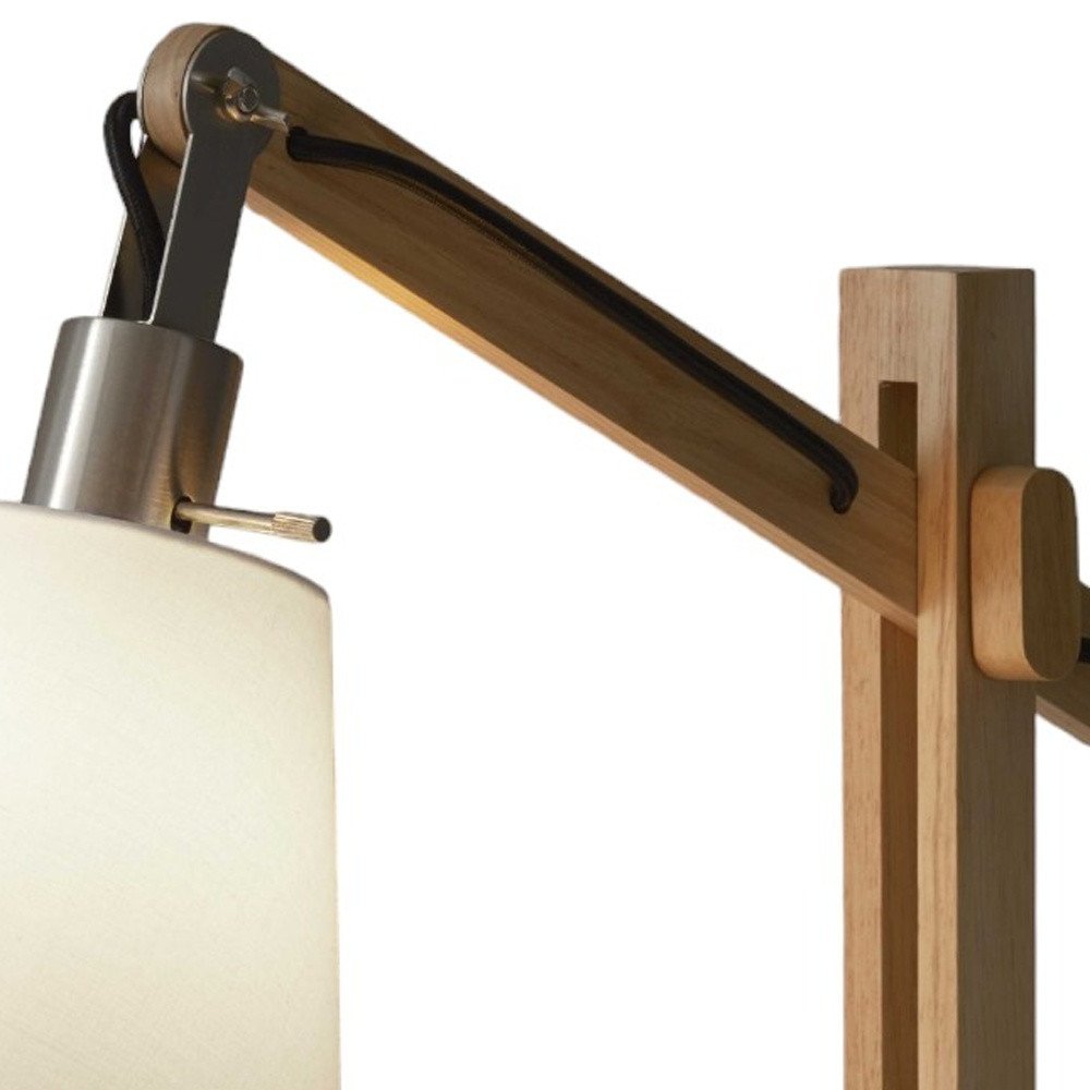 Natural Wood Adjustable Height Table Lamp With White Bell Shade