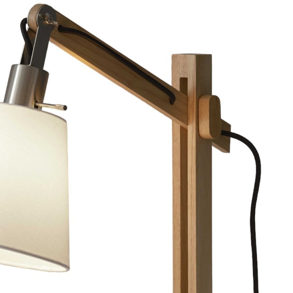 Natural Wood Adjustable Height Table Lamp With White Bell Shade