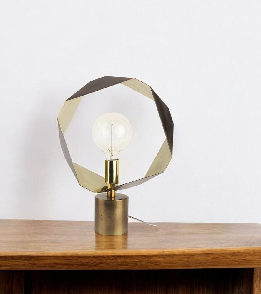 Golden Geometric Halo Table Lamp - Modern Sculptural Design